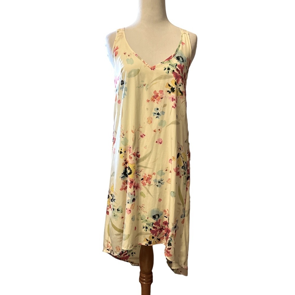 H&M sleeveless crossover back high low watercolor print dress
